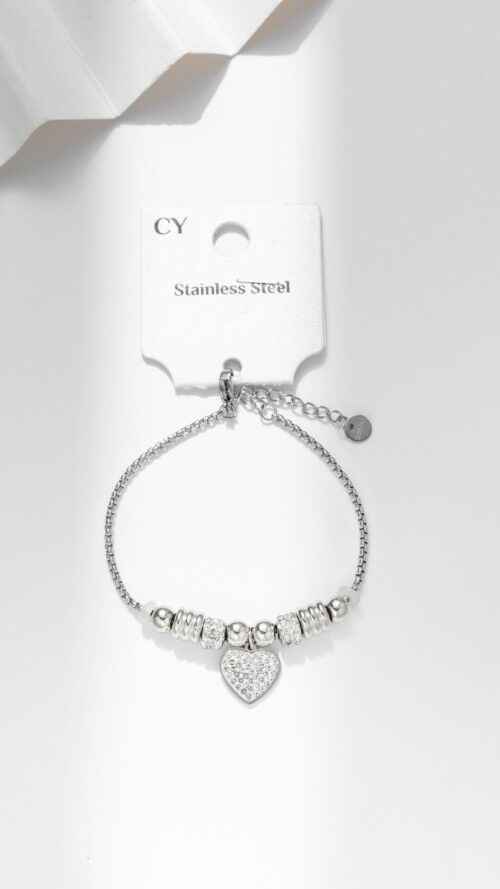 chic_mode_germogli_Bracciale Charm Cuore In Acciaio