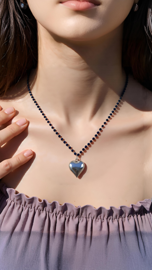 collana in acciaio con ciondolo cuore e catena a cristalli dal vivo - chic mode germogli