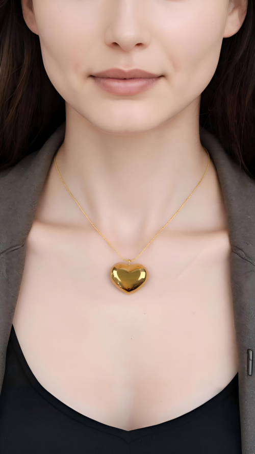 collana in acciaio con ciondolo cuore grasso dal vivo - chic mode germogli