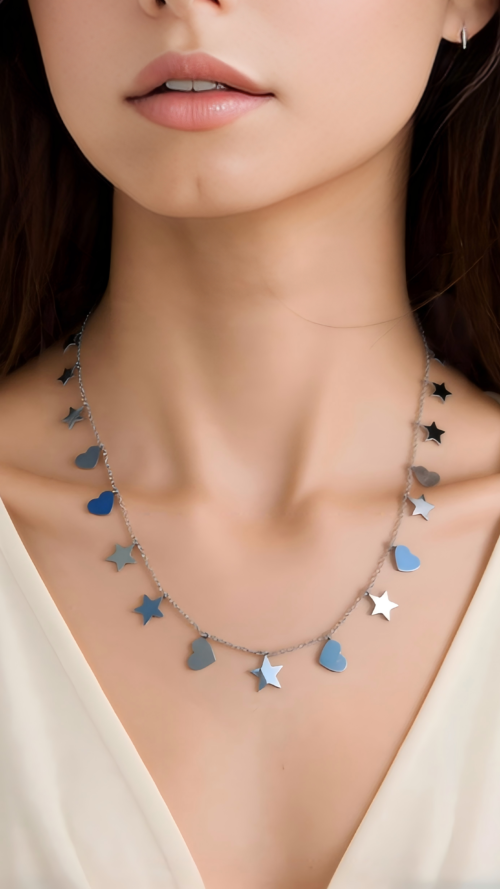 collana in acciaio con cuori e stelle dal vivo - chic mode germogli(1)