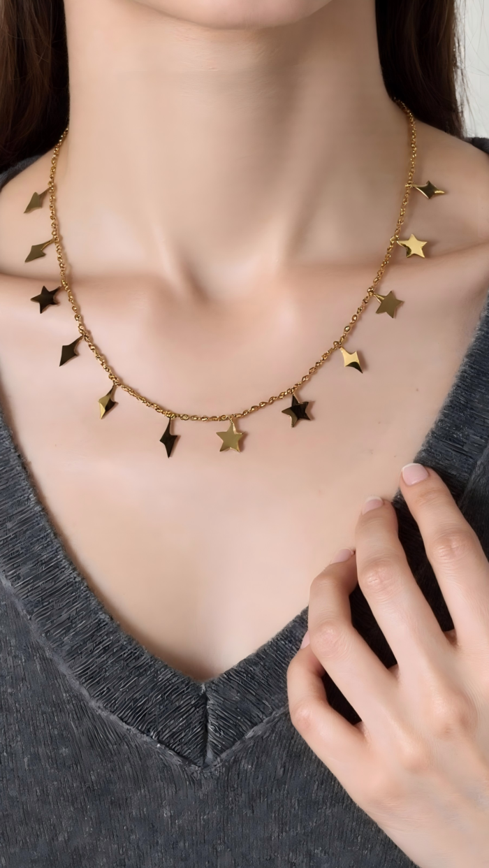 collana in acciaio con stelle e fulmini dal vivo - chic mode germogli 1