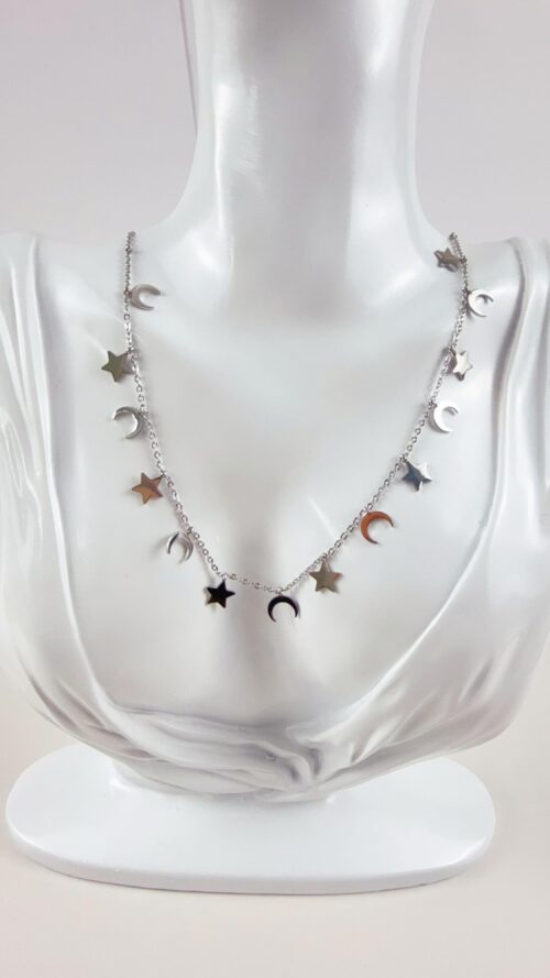 collana in acciaio con stelle e lune acciaio - chic mode germogli