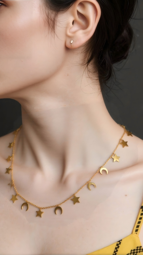 collana in acciaio con stelle e lune dal vivo - chic mode germogli