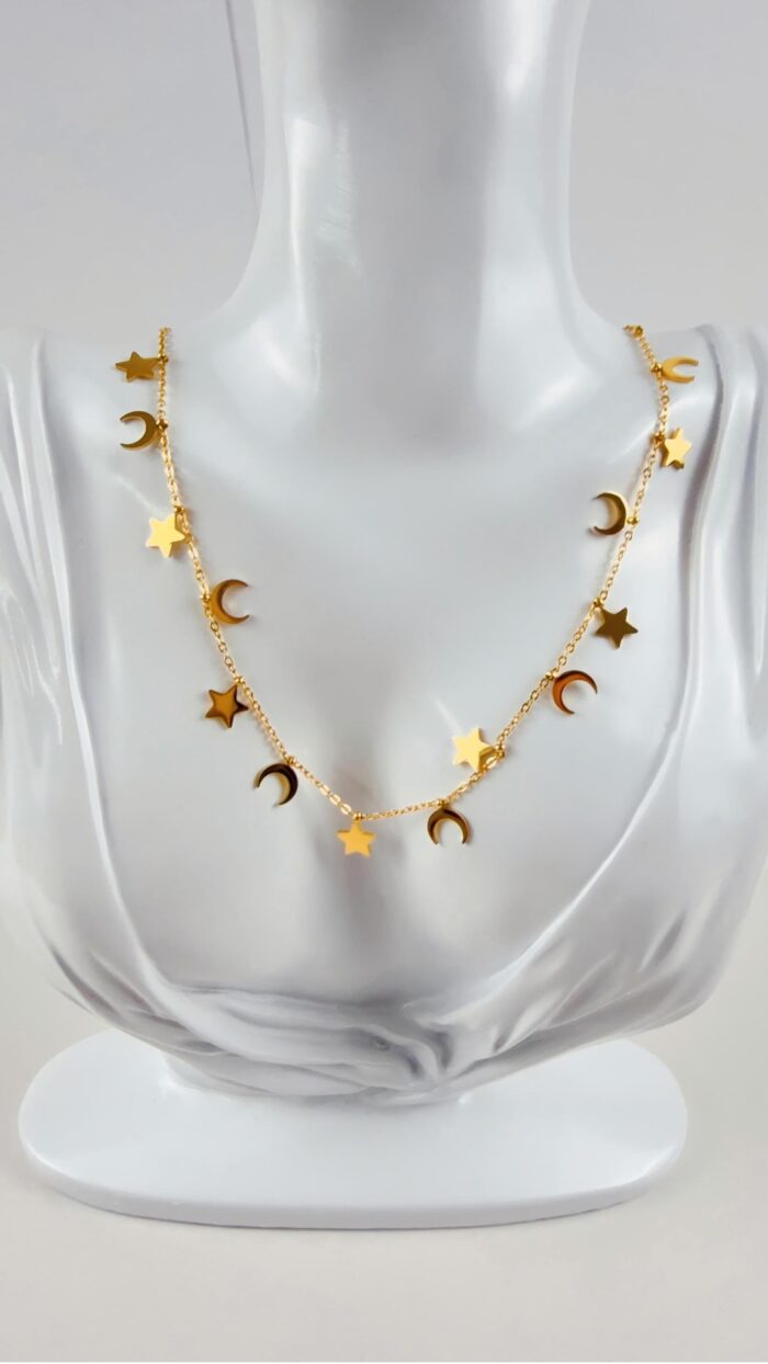 collana in acciaio con stelle e lune oro - chic mode germogli