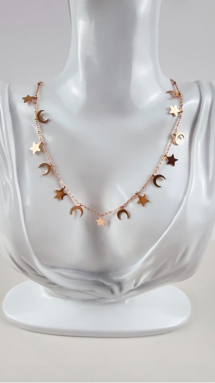 collana in acciaio con stelle e lune rame - chic mode germogli