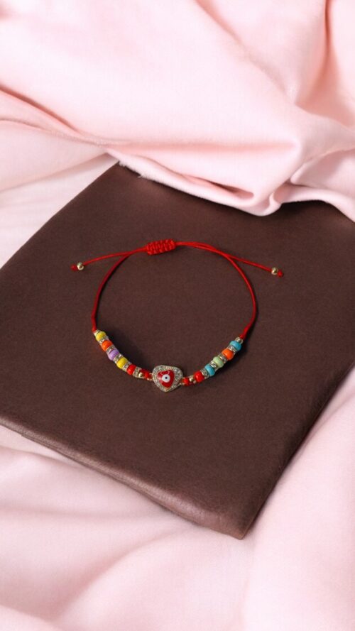 Bracciale Corda Con Anelli Colorati E Occhio Greco A Forma Di Cuore Chic Mode Germogli