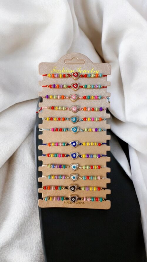 Bracciale Corda Con Anelli Colorati E Occhio Greco A Forma Di Cuore Chic Mode Germogli
