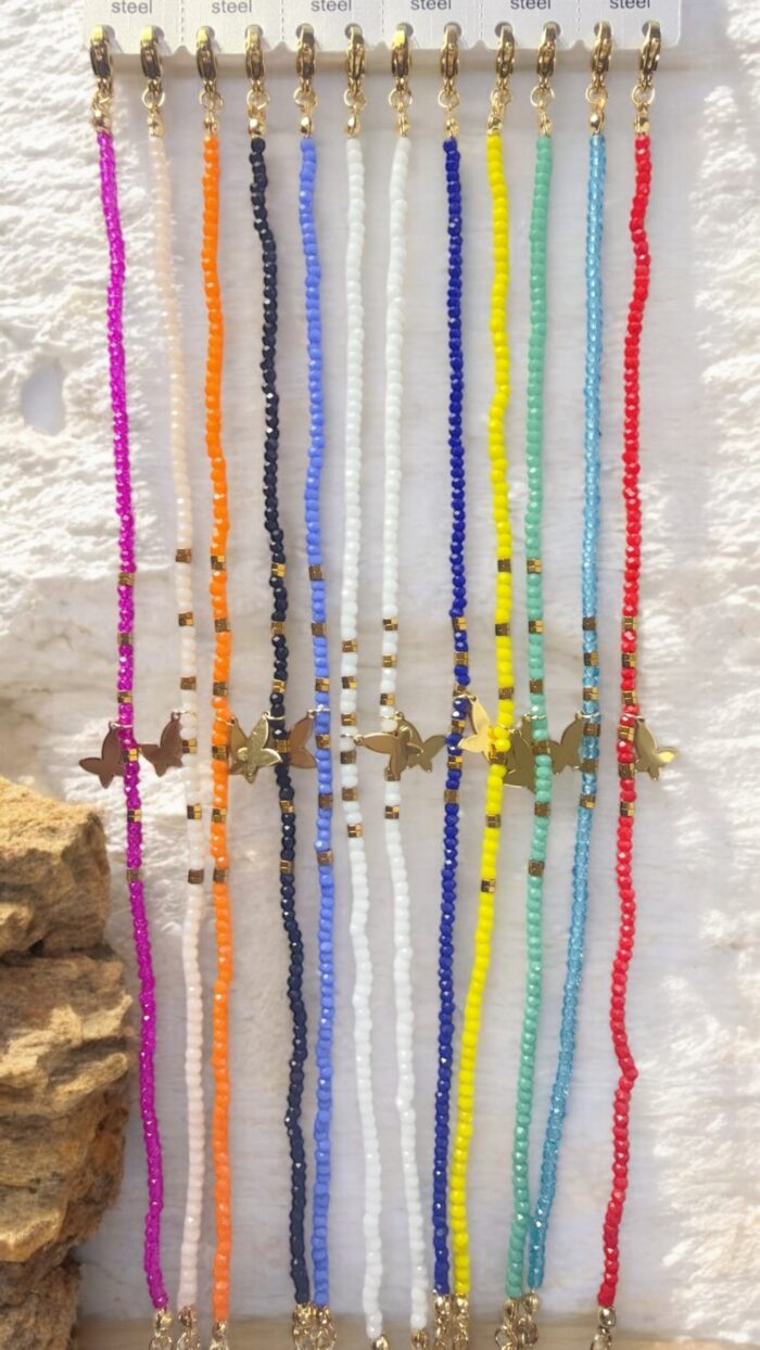 Cavigliera Multicolor Catena Cristalli Con Farfalle Chic Mode Germogli
