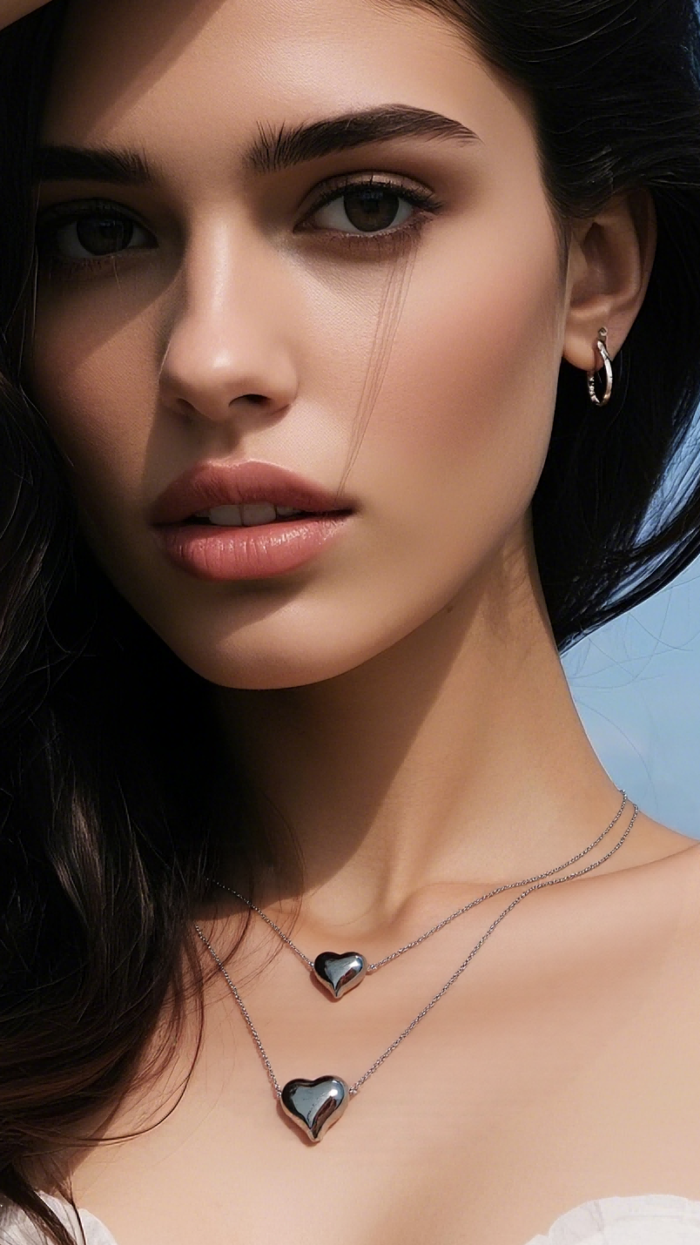 Collana In Acciaio Doppia Catena Con Cuore Argento Chic Mode Germogli