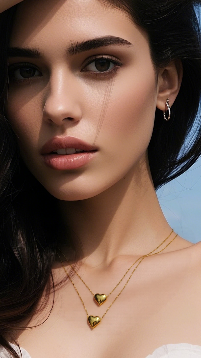 Collana In Acciaio Doppia Catena Con Cuore Oro Chic Mode Germogli