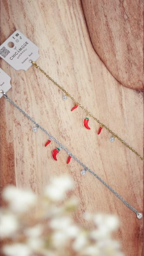 Bracciale In Acciaio Inox Corni Portafortuna e Perle
