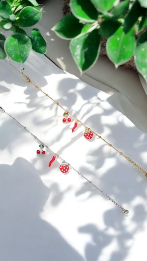 Bracciale In Acciaio Inox Corno Ciliegie e Fragola - Finitura Argento