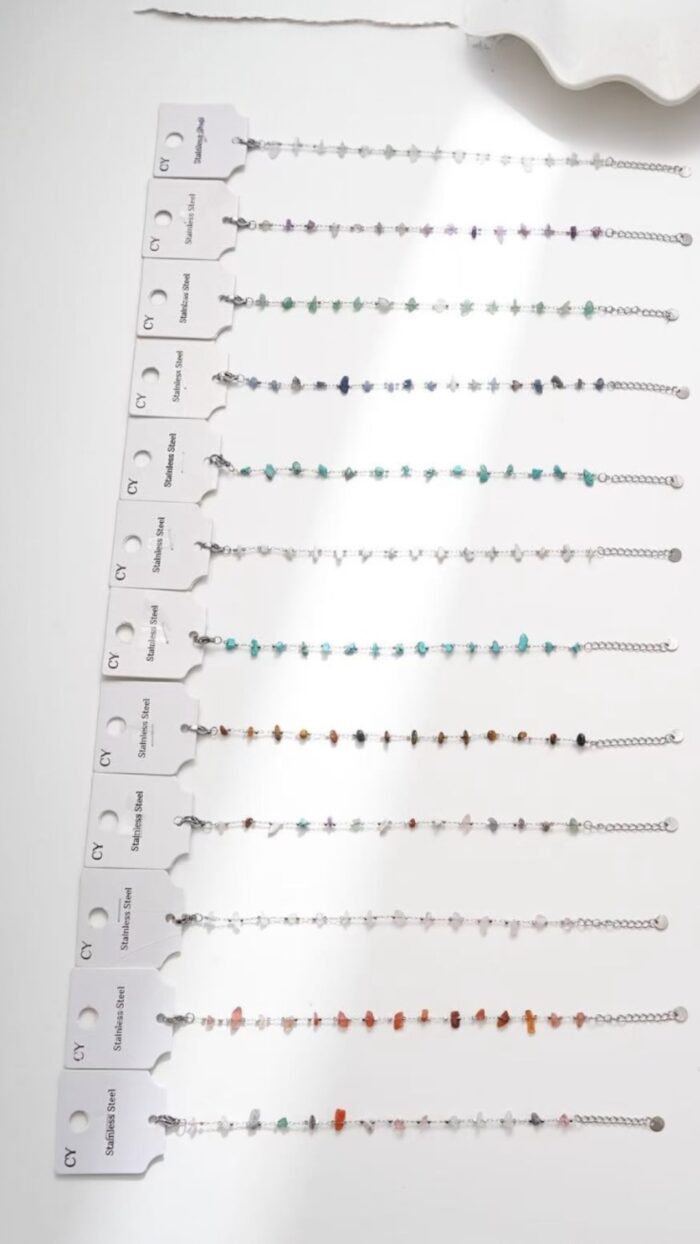 Bracciale Acciaio Inox Pietre Colorate Trasparenti finitura Argento - Vari Colori