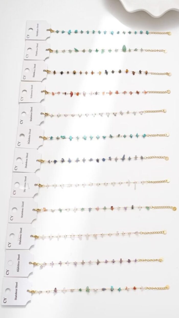 Bracciale Acciaio Inox Pietre Colorate Trasparenti finitura Oro - Vari Colori - immagine 2
