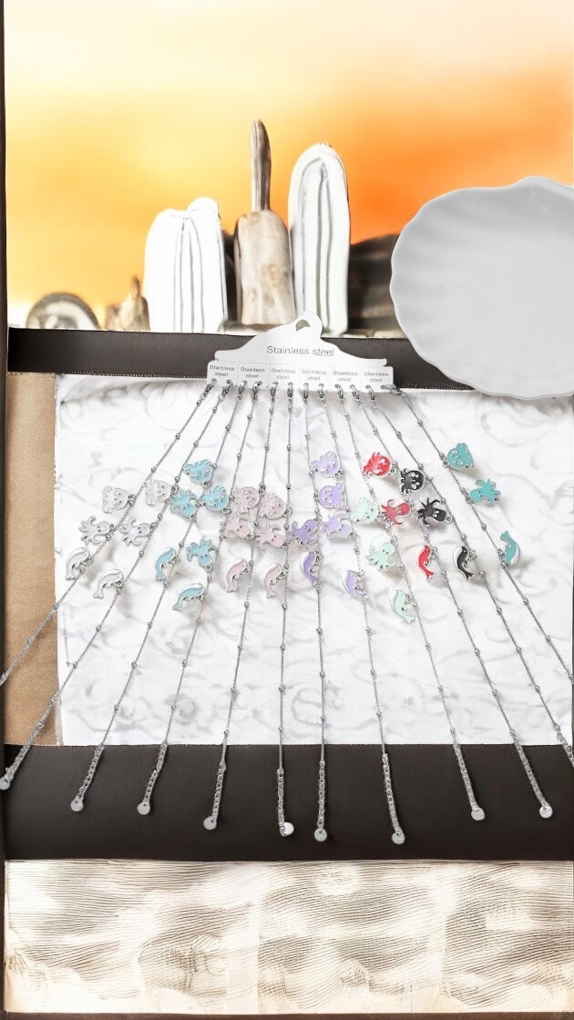 Cavigliera Multicolor Catena Argento Con Pesci