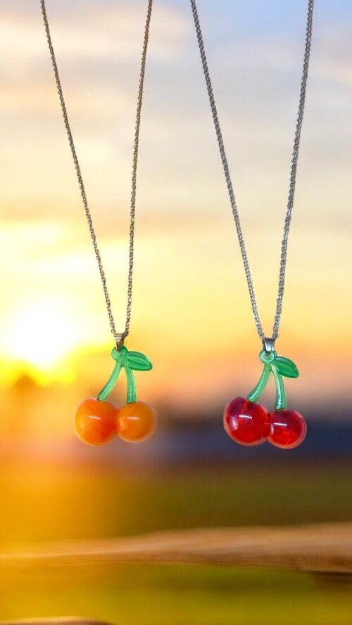 Collana Grande Ciliegie Oro/Arancione o Rosso/Argento