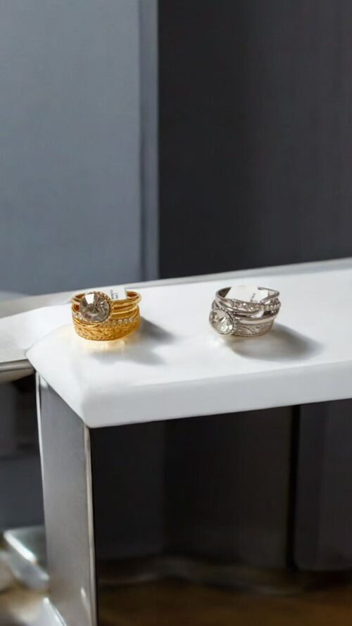 Anello Tre Fasce Acciaio Inox Tre Fasce, Punto Luce e Brillantini