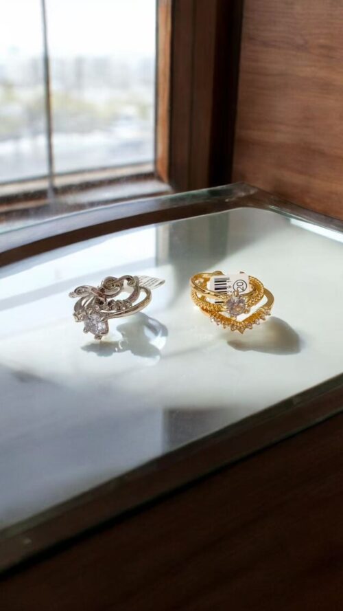 Anello due Fasce Acciaio Inox, Punto Luce e Brillantini