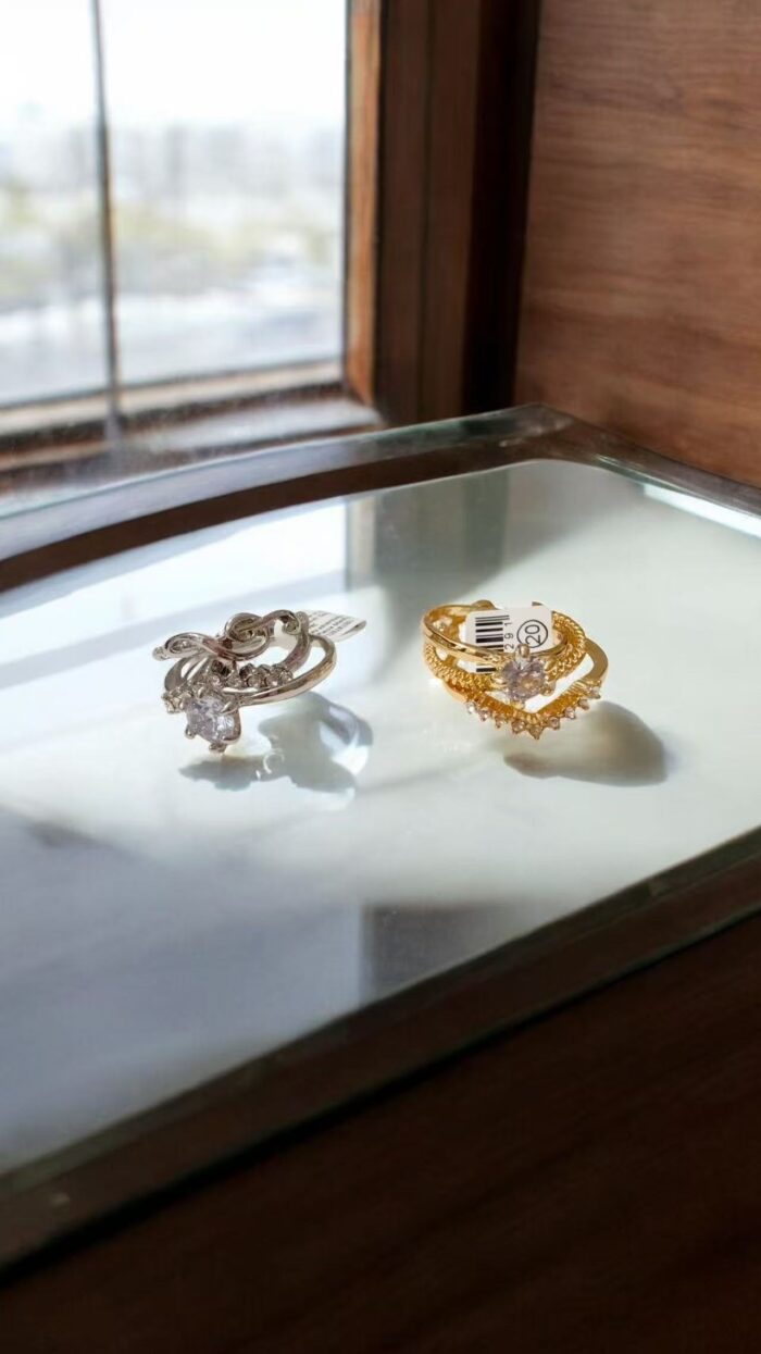 Anello due Fasce Acciaio Inox, Punto Luce e Brillantini