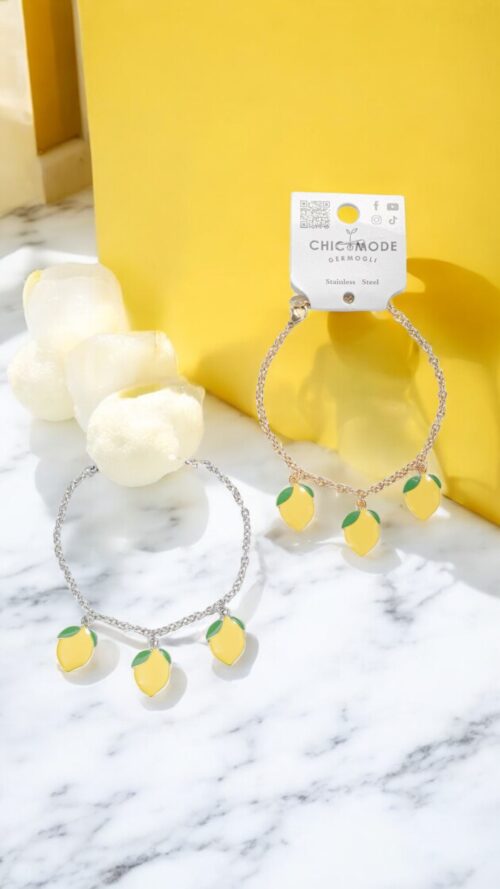 Bracciale In Acciaio con 3 Limoni - Finitura Argento ed Oro