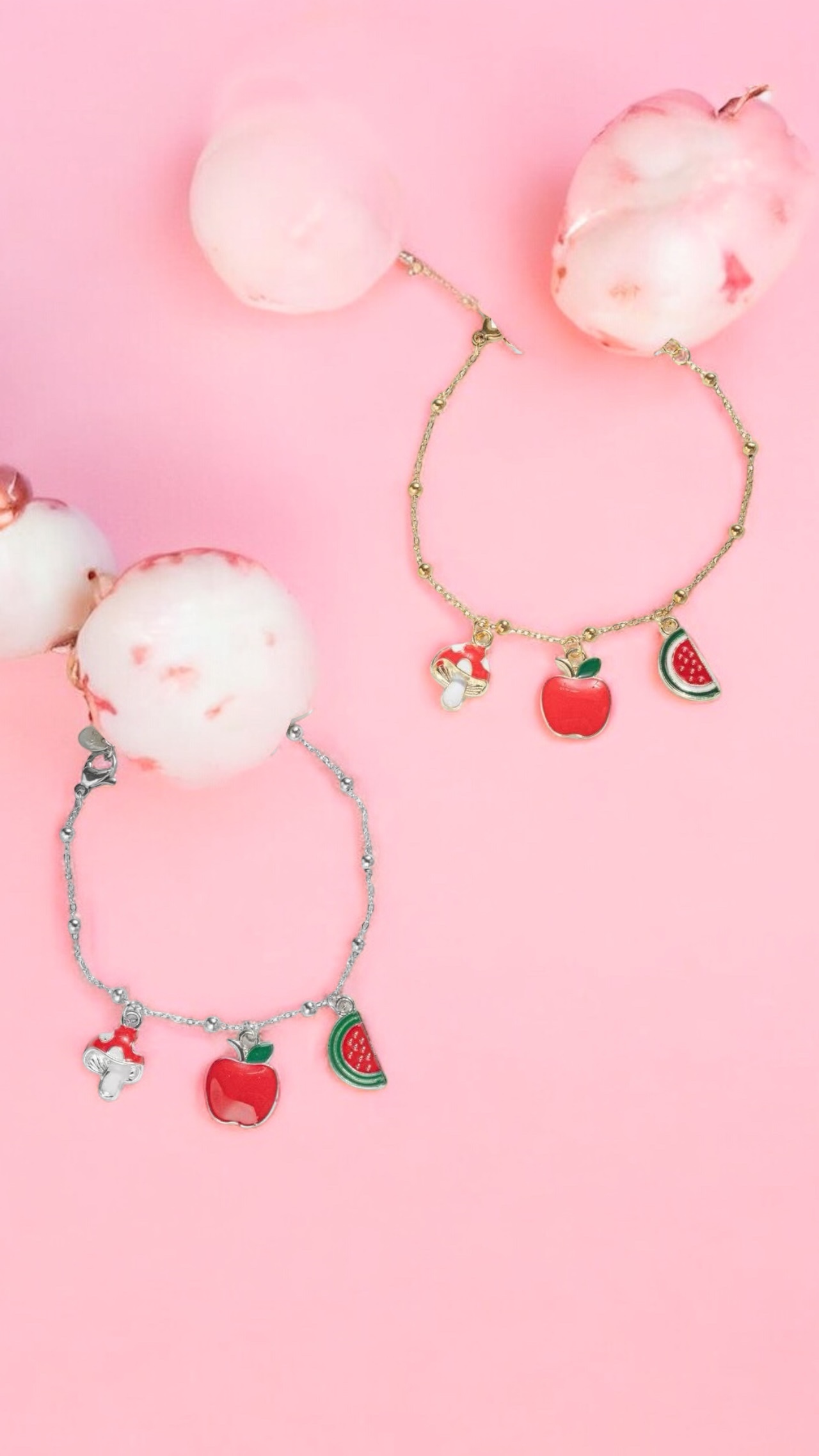 Bracciale In Acciaio Cocomero Mela e Fungo - Finitura Argento ed Oro