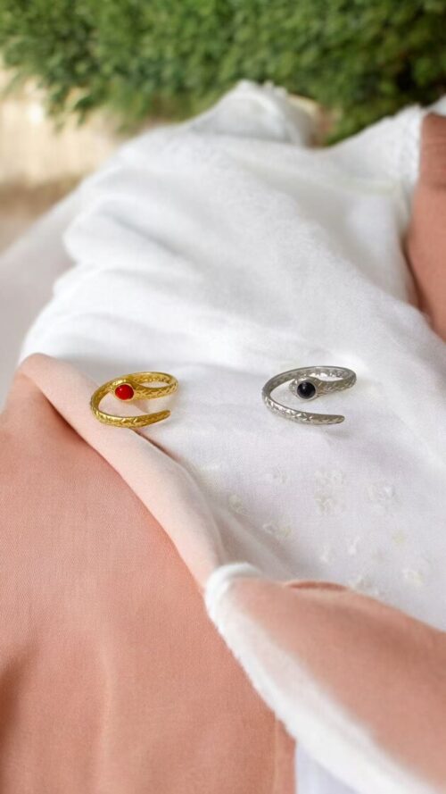 Anello Acciaio Inox con Serpente e Pietra JZ-102 - Finitura Oro