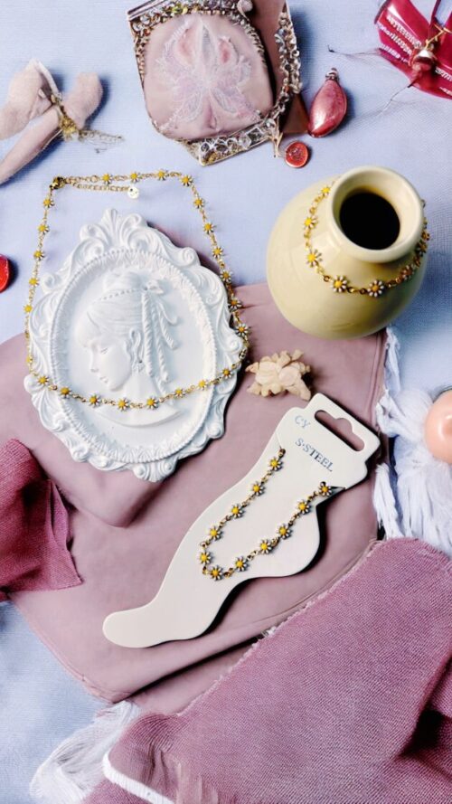 Set Trendy Collana, Bracciale e Cavigliera con Margherite