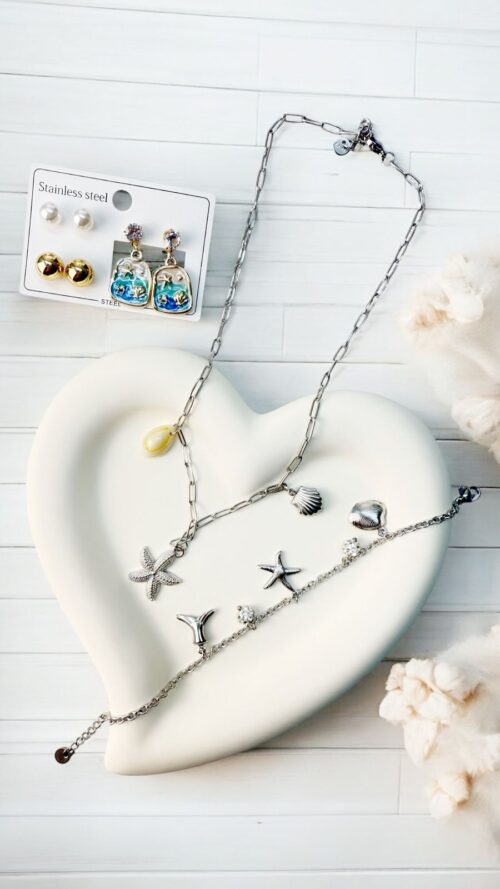 Set Trendy Collana, Bracciale e 3 Orecchini - Estate Mare