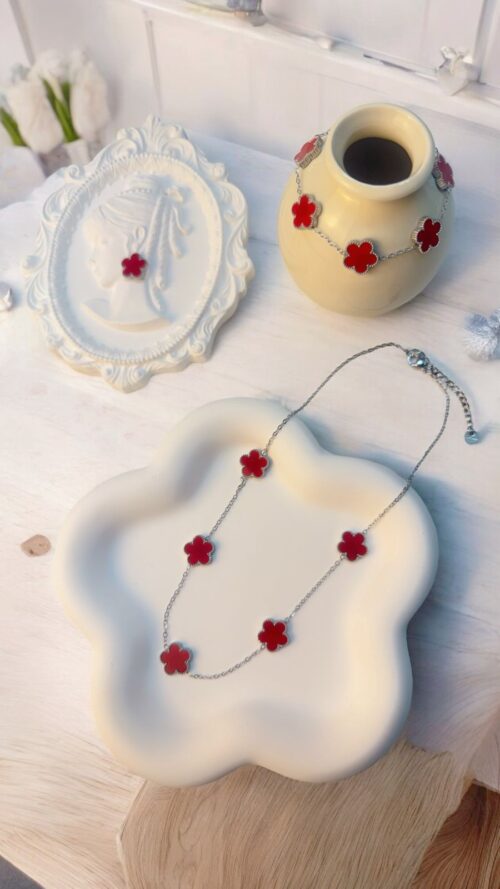 Set Orecchini, Collana e Bracciale con Fiori Trendy - Finitura Argento