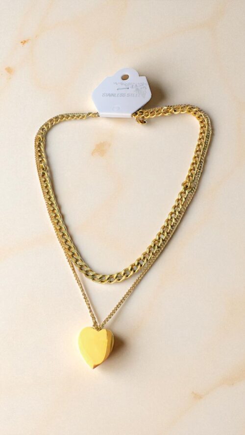 Collana Doppia in Acciaio con Cuore CO-1 - Finitura Oro
