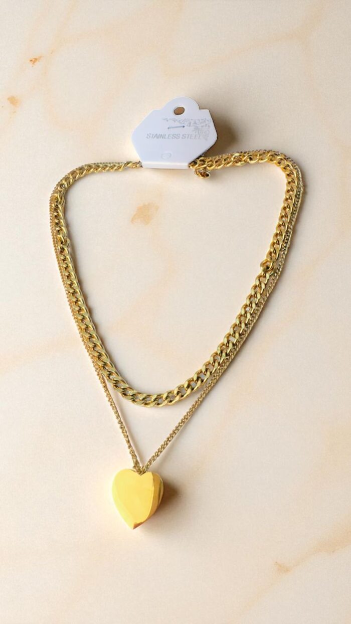Collana Doppia in Acciaio con Cuore CO-1 - Finitura Oro