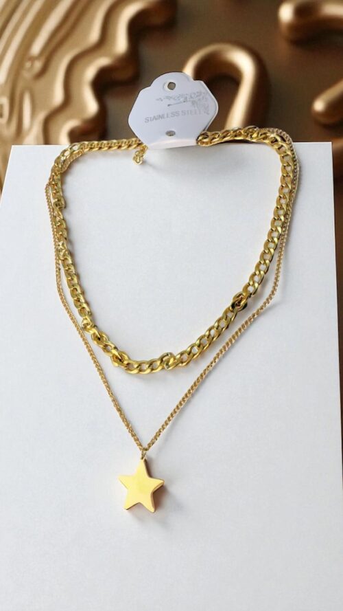 Collana Doppia in Acciaio con Stella SO-1 - Finitura Oro