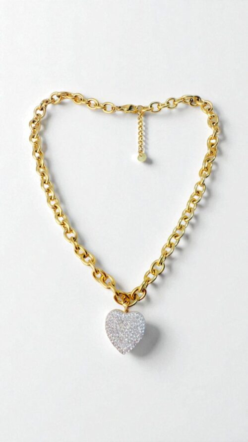 Collana in Acciaio con Cuore e Brillantini CBO-1 - Finitura Oro