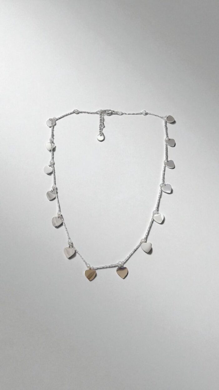Collana in Acciaio con Cuore e Perline CPA-1 - Finitura Argento