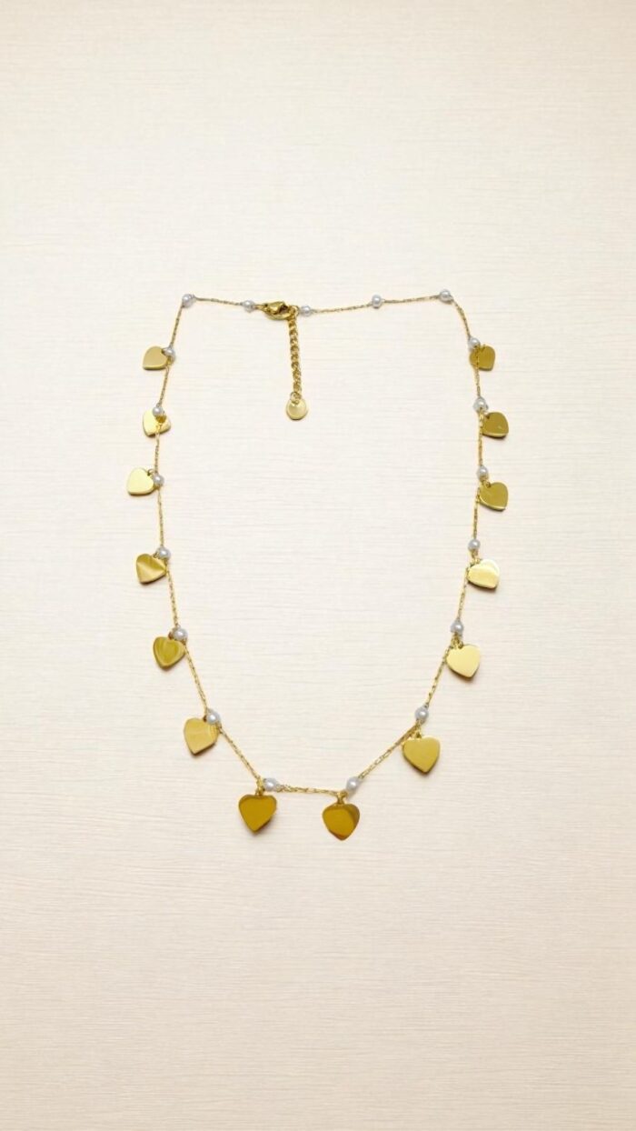 Collana in Acciaio con Cuore e Perline CPO-1 - Finitura Oro