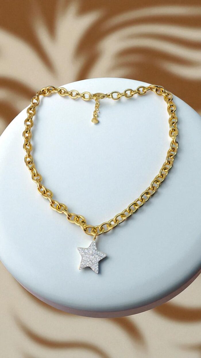 Collana in Acciaio con Stella e Brillantini SBO-1 - Finitura Oro