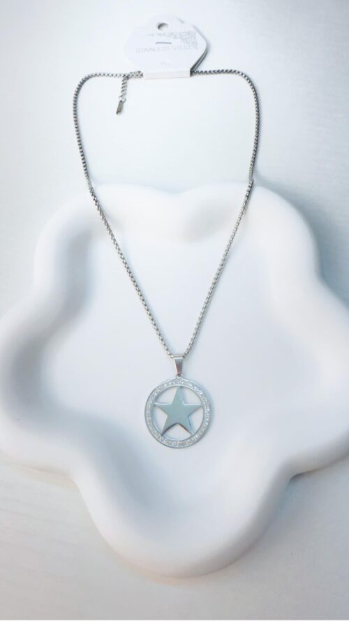 Collana in Acciaio con Stella e Cerchio SCA-1 - Finitura Argento