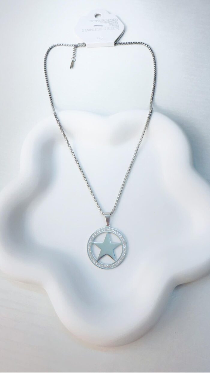 Collana in Acciaio con Stella e Cerchio SCA-1 - Finitura Argento
