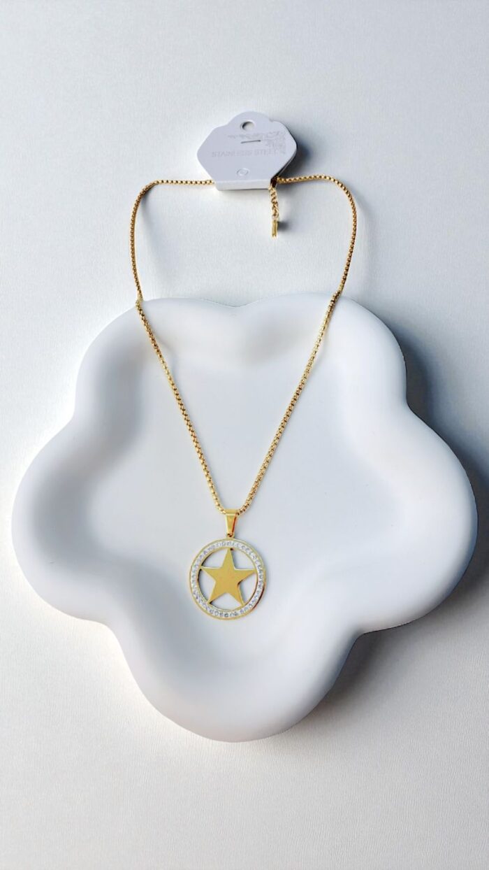 Collana in Acciaio con Stella e Cerchio SCO-1 - Finitura Oro